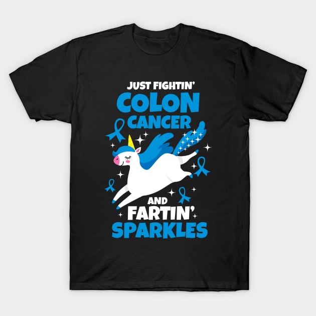 Fighting Colon Cancer Farting Sparkles Unicorn T-Shirt by jomadado